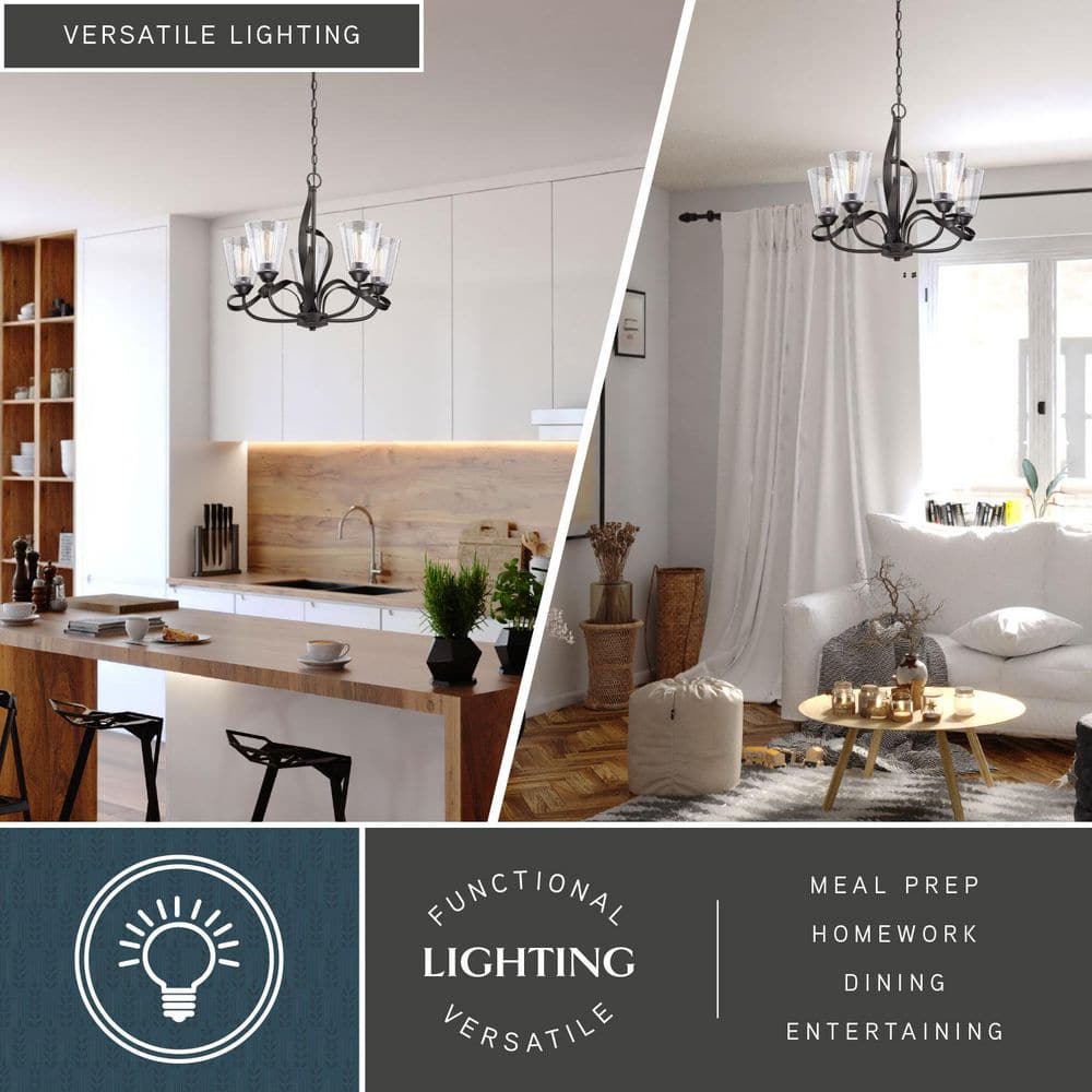 Cinta Oil Rubbed Bronze 5-Light Chandelier with Clear Seeded Glass