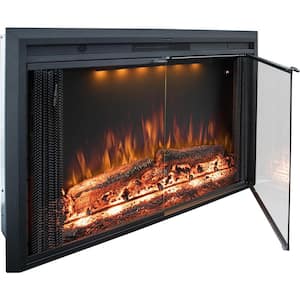 40 in. Electric Fireplace Insert with Glass Door, Multicolor Flames, Log Speaker