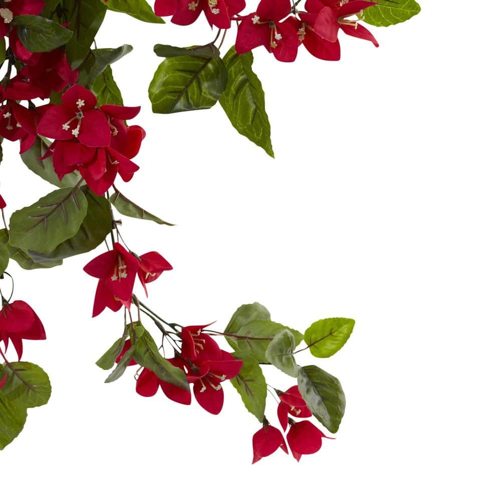 28" Red Bougainvillea Hanging Bush Artificial Plant Set