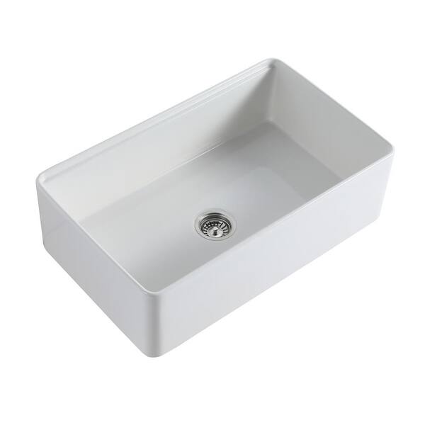 Unbranded - 33 in. L x 20 in. W Farmhouse/Apron Front Single Bowl White Ceramic Kitchen Sink with Accessories