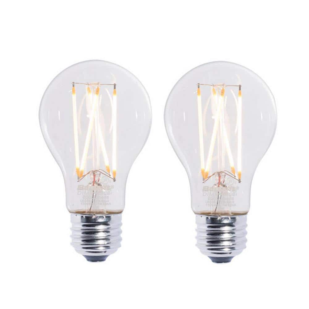 60W Equivalent Warm White Light A19 Dimmable LED Filament Light Bulb (2-Pac
