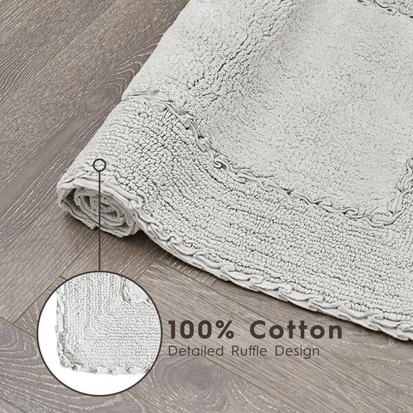 Laura Ashley 20 in. x 34 in. Light Gray Cotton Ruffle Bath Rug