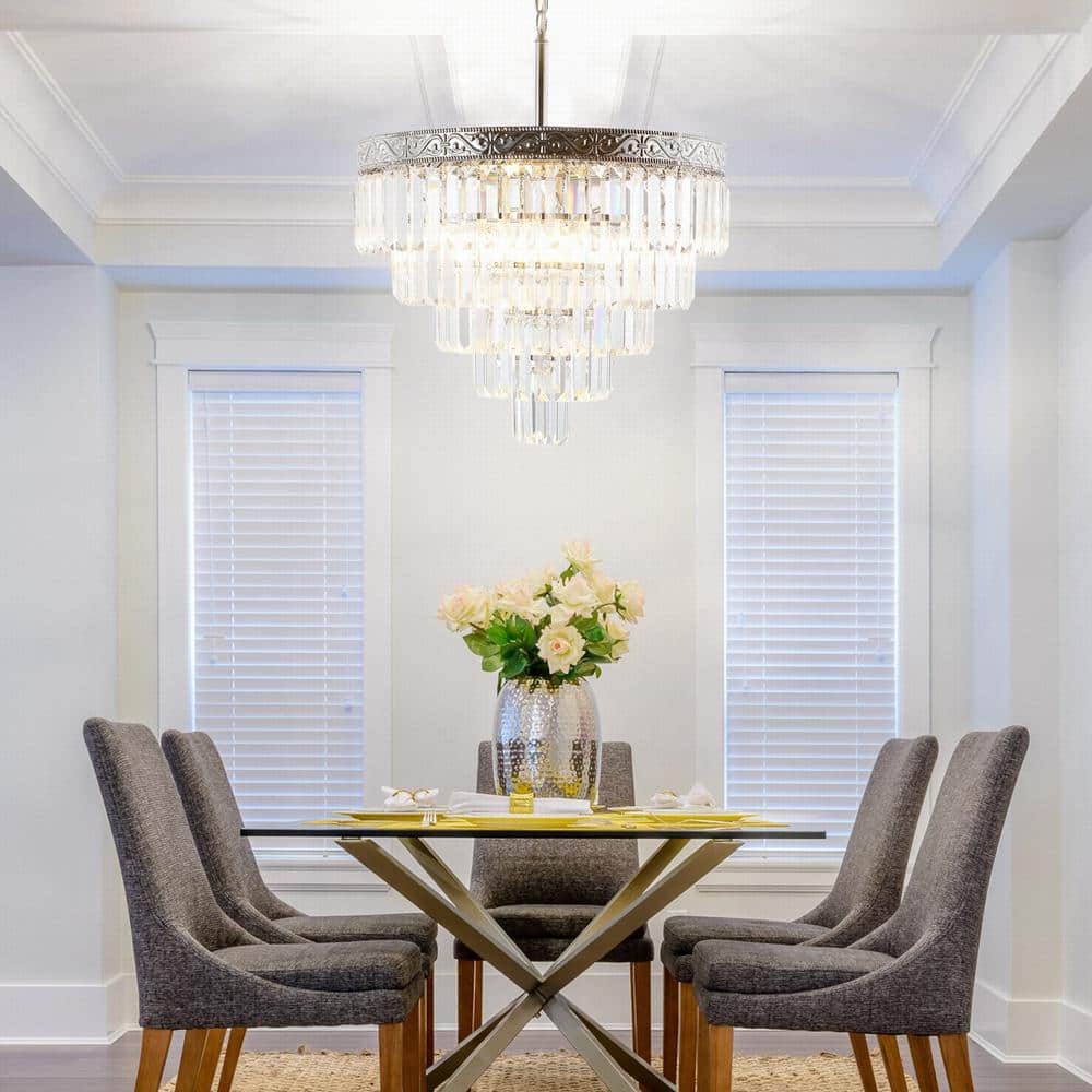 Wyatt 20" Polished Nickel 4-Light Tiered Crystal Chandelier