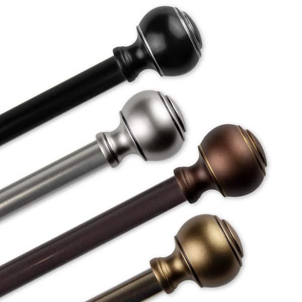 EMOH 13/16" Dia Adjustable 48-84" Single Curtain Rod in Cocoa with Miyaki Finials