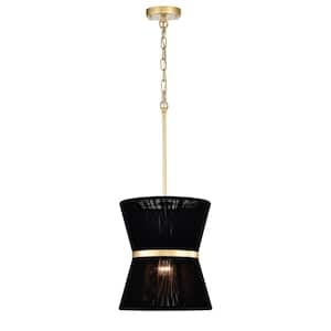 Agatha 12 in. 1-Light Indoor Brass and Black Thread Finish Shaded Pendant Light with Light Kit