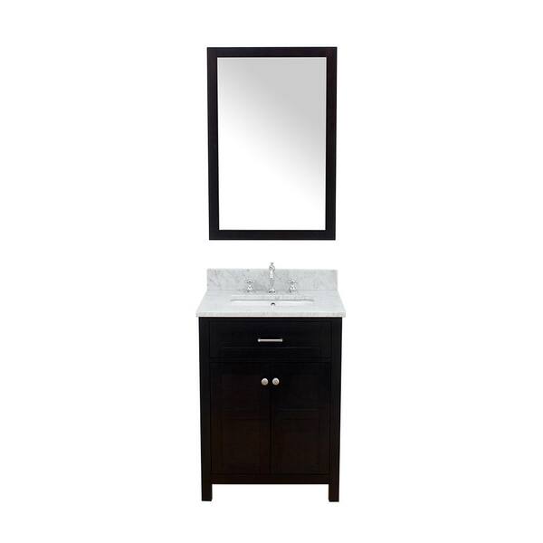 Unbranded Vancouver 25 in. W x 22 in. D Bath Vanity in Espresso with Marble Vanity Top in White with White Basin and Mirror