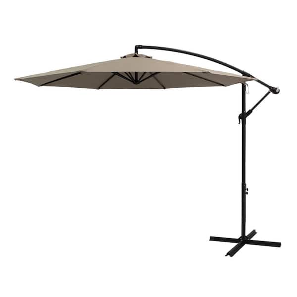 FLAME&SHADE 10 ft. Steel Cantilever Offset Patio Umbrella for Outdoor with Cross Base in Taupe Solution Dyed Polyester