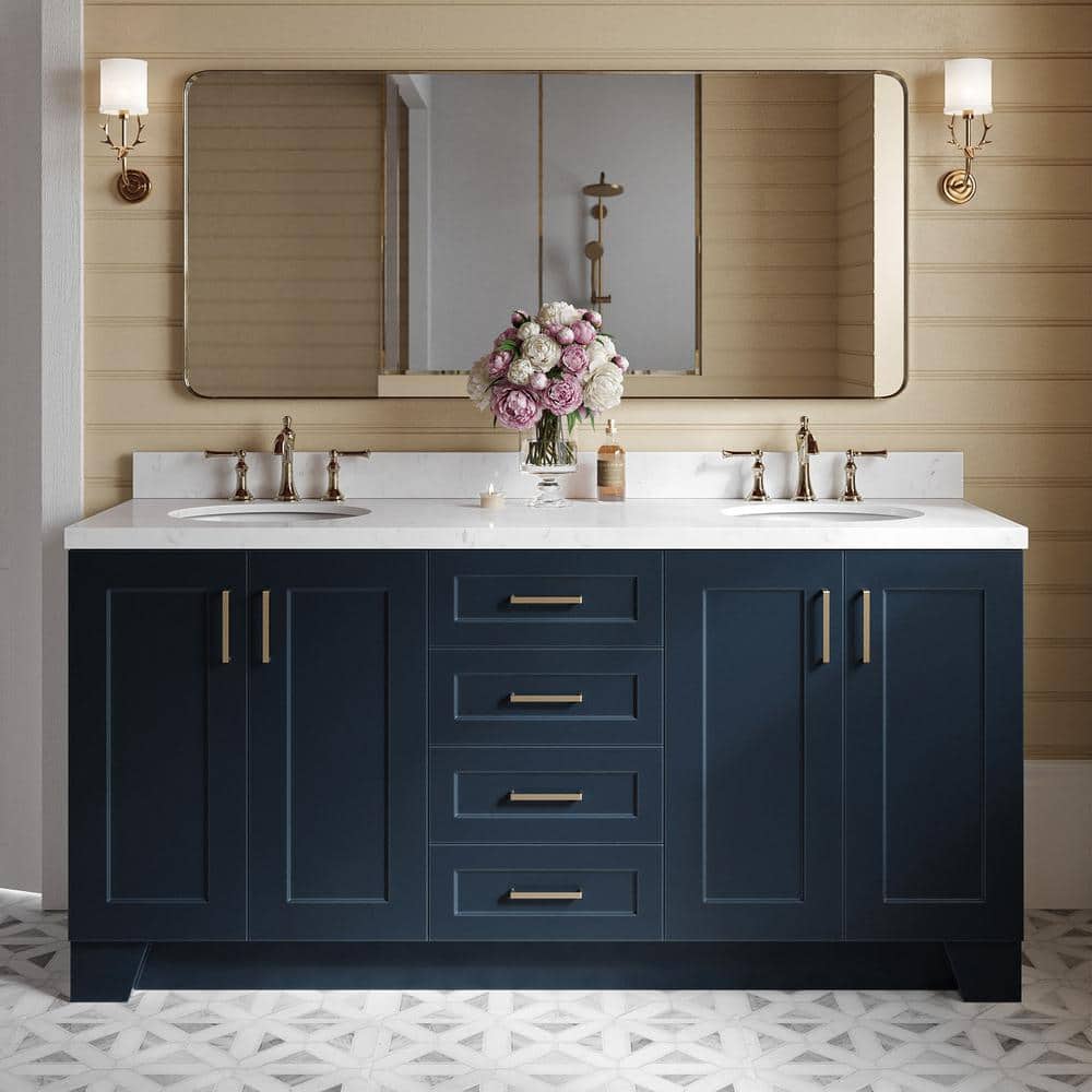 Taylor 72 in. Double Sink Freestanding Bathroom Vanity in Midnight Blue with Carrara White Quartz Top price history on PriceWatchPro