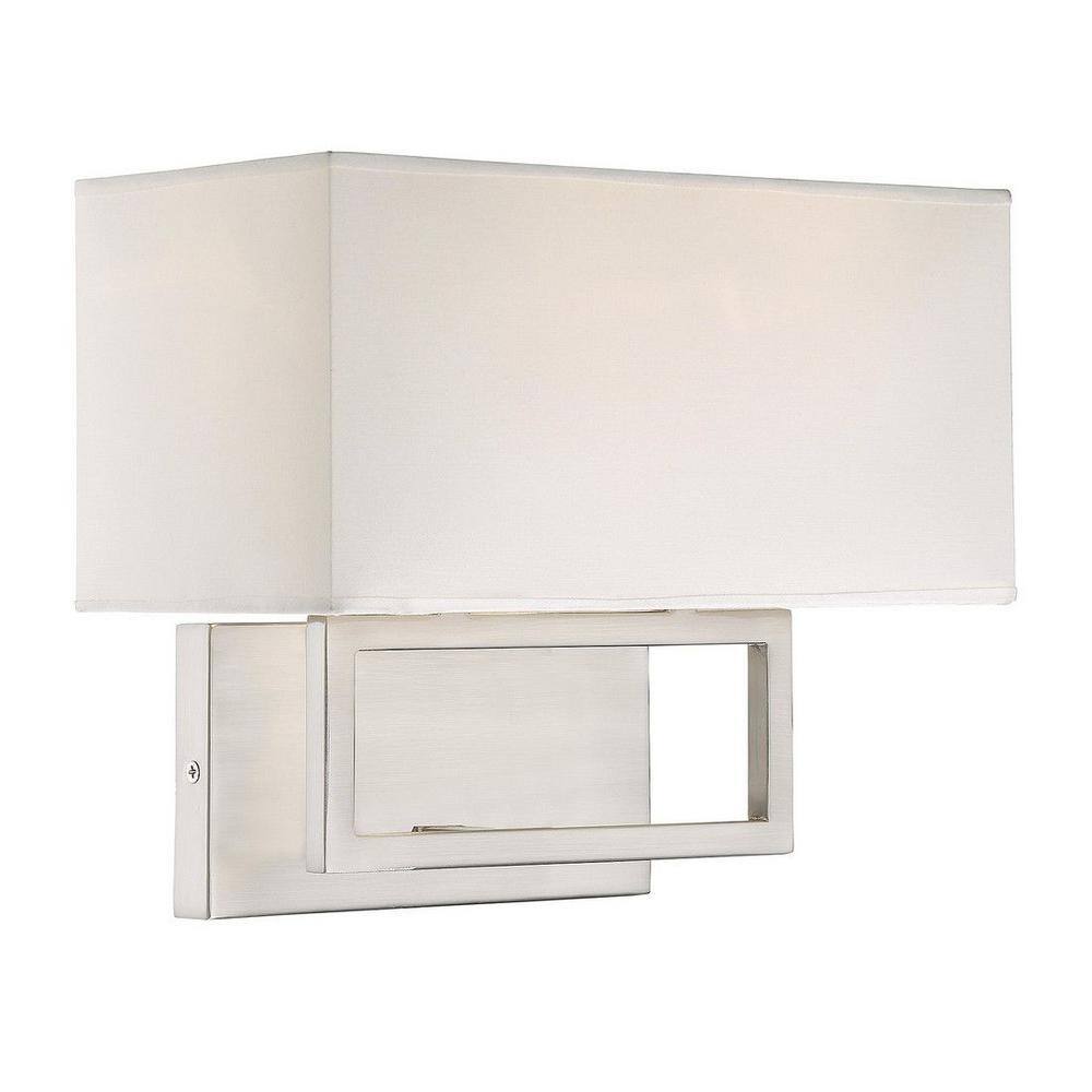 Brushed Nickel Dual-Light Sconce with White Fabric Shade