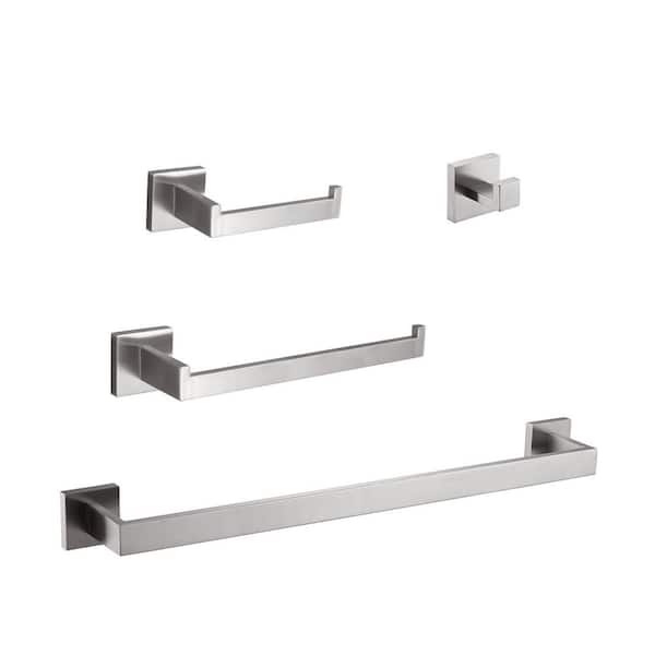 4-Piece Bath Hardware Set with Mounting Hardware in Brushed Nickel