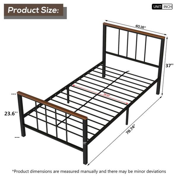 Steel Frame Platform Bed, Measurements For Standard Twin Bed Metal Frame Size
