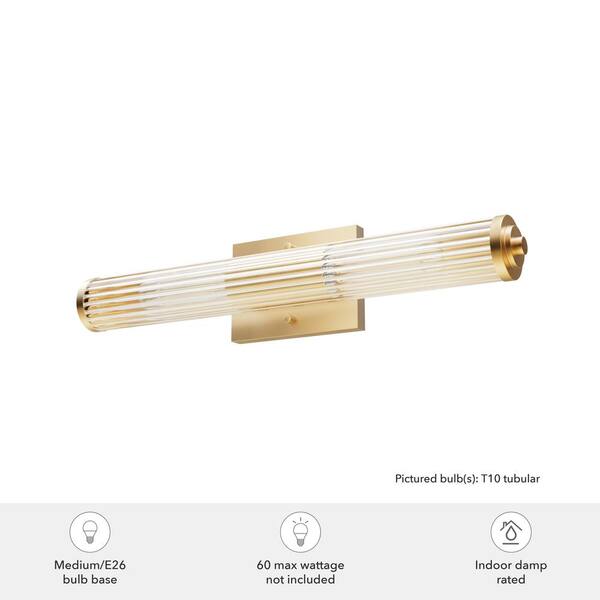 Hunter - Holly Grove 24 in. 2-Light Alturas Gold Vanity Light with Clear Ribbed Glass Shades