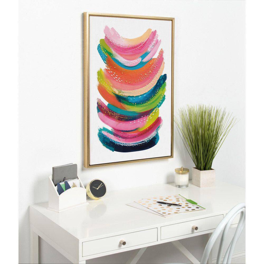 Bright Multicolor Abstract Canvas Wall Art with Gold Frame