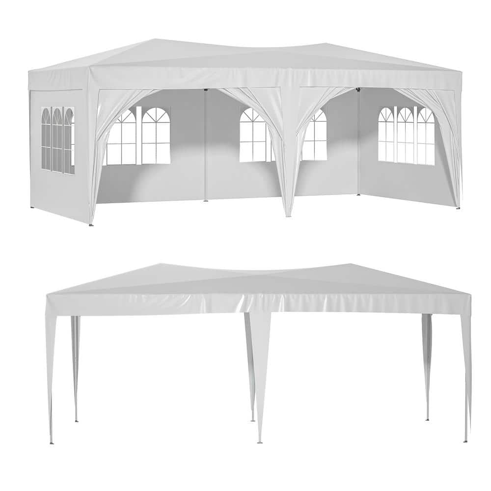 White 10 ft. x 20 ft. Metal Outdoor Pop Up Canopy Tent, Waterproof Gazebo C