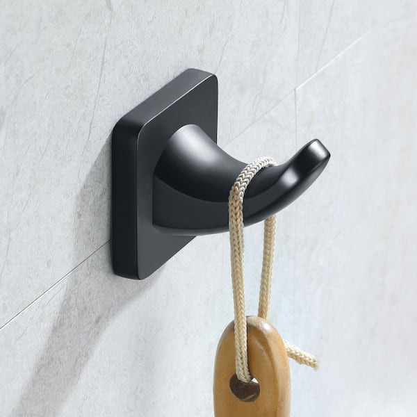 2-Pack Wall Mounted J-Hook Robe/Towel Hook in Stainless Steel Matte Black