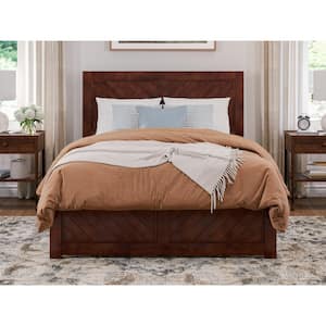Canyon Walnut Brown Solid Wood Full Platform Bed with Matching Footboard