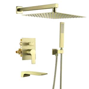 Single Handle 1-Spray Wall Mount Tub and Shower Faucet 1.8 GPM Brass Shower Faucet Set in Brushed Gold Valve Included
