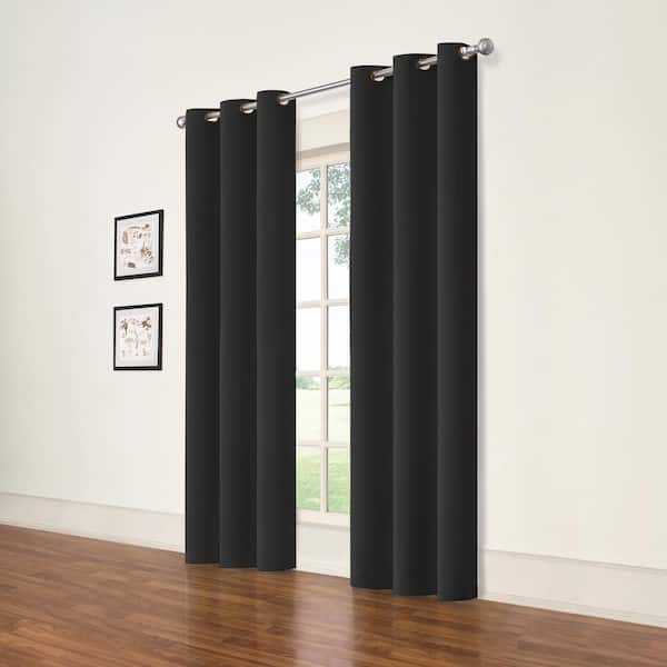 Eclipse Darrell ThermaWeave Black Solid Polyester 37 in. W x 95 in. L Blackout Pair Rod Pocket Curtain Panel