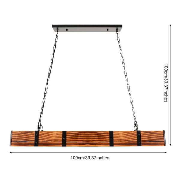 OUKANING 4-Light 39 in. Brown Industrial Loft Style Rust Wood and