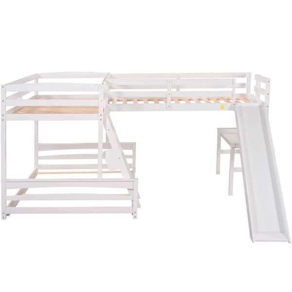 STICKON White Twin Over Full Bunk Bed and Twin Size Loft Bed with Desk and Slide