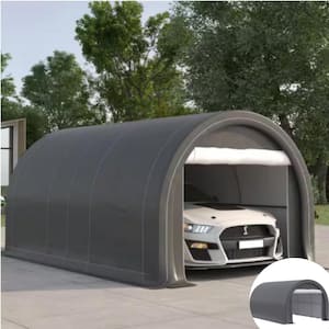 10 ft. x 16 ft. Portable Garage Heavy-Duty Carport Storage Tent with Large Zippered Door for Car, Truck, Garden, Gray