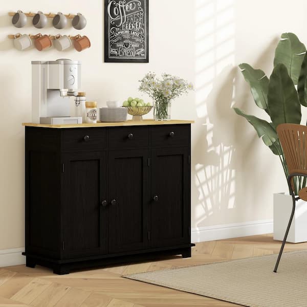Tileon 39 in. Black Wood Sideboard Coffee Bar, Modern Kitchen