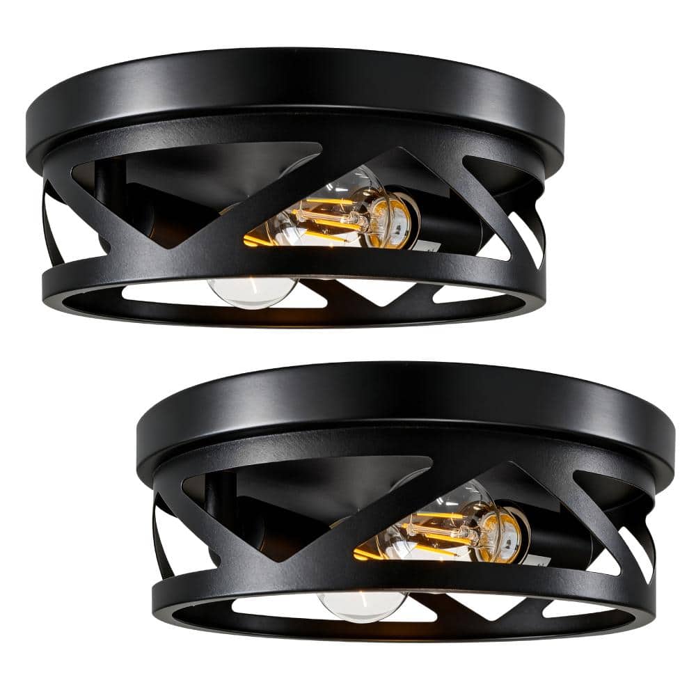 11 in. 2-Light Farmhouse Black V-cutout Flush Mount Ceiling Light with Turnable Light Cap, No Bulbs Included (2-Pack) price history on PriceWatchPro