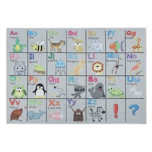 Cotton Washable ABC Educational Area Rug for Kids Room 39.5 in. x 59 in. ABC- Grey