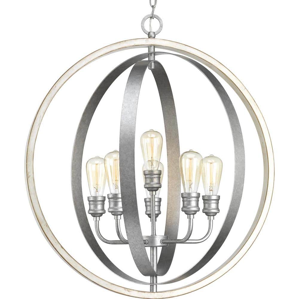 Galvanized and Antique White 6-Light Globe Pendant