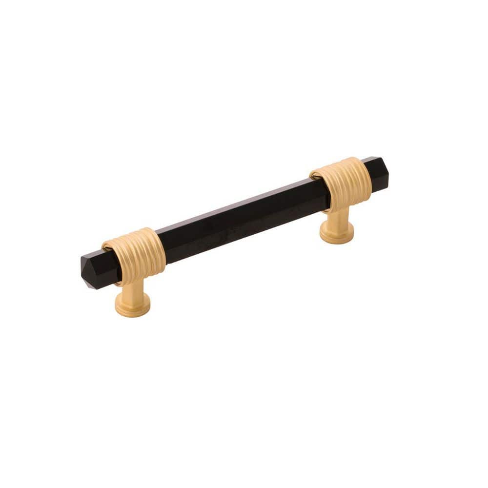 Chrysalis Collection Pull 3-3/4 Inch (96mm) Center to Center Brushed Golden Brass with Opaque Black Glass Finish price history on PriceWatchPro