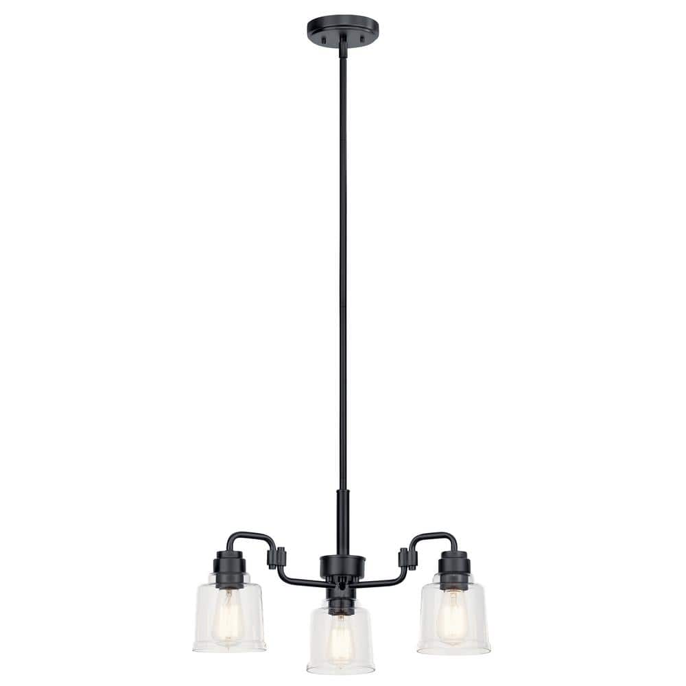 Mini Aivian Industrial Black 3-Light Chandelier with Clear Glass