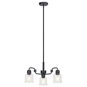 Aivian 23 in. 3-Light Black Vintage Industrial Shaded Circle Chandelier for Dining Room