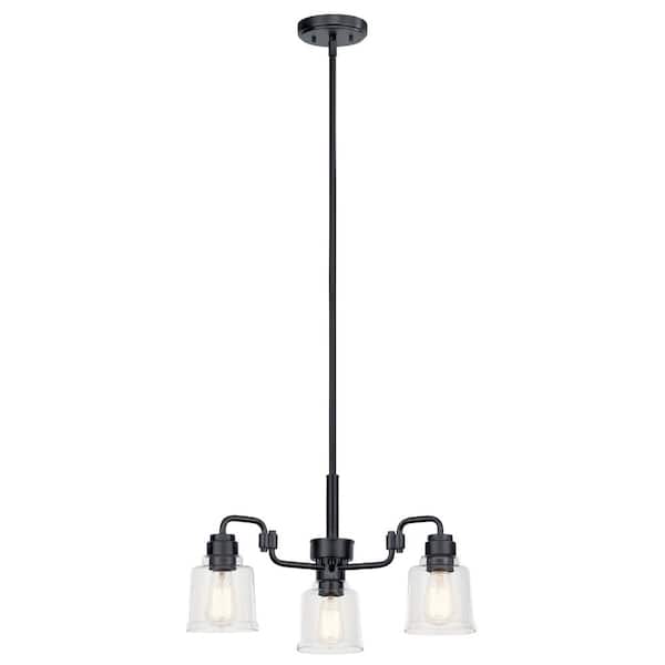 KICHLER Aivian 23 in. 3-Light Black Vintage Industrial Shaded Circle Chandelier for Dining Room