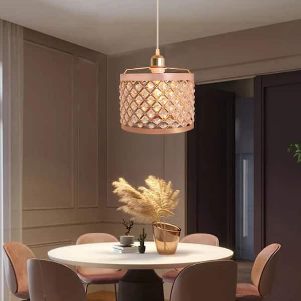 Lamqee 1 Light Rose Gold Mini Pendant Ceiling Fixture With Crystal Octagonal Shade For Dining Room Bedroom 06ftl0179agd - Rose Gold Ceiling Light Fixture