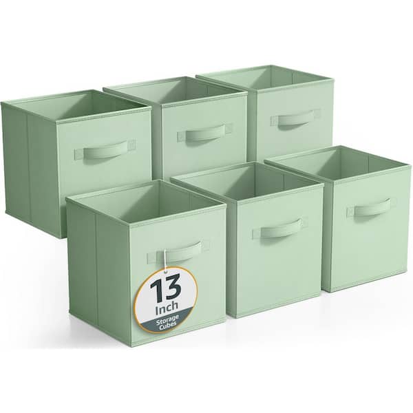 Large Storage Cubes with Handles, Green 13 in. x 13 in. Fabric Decorative Basket (Set of 6), Clothes & Closet Organizer