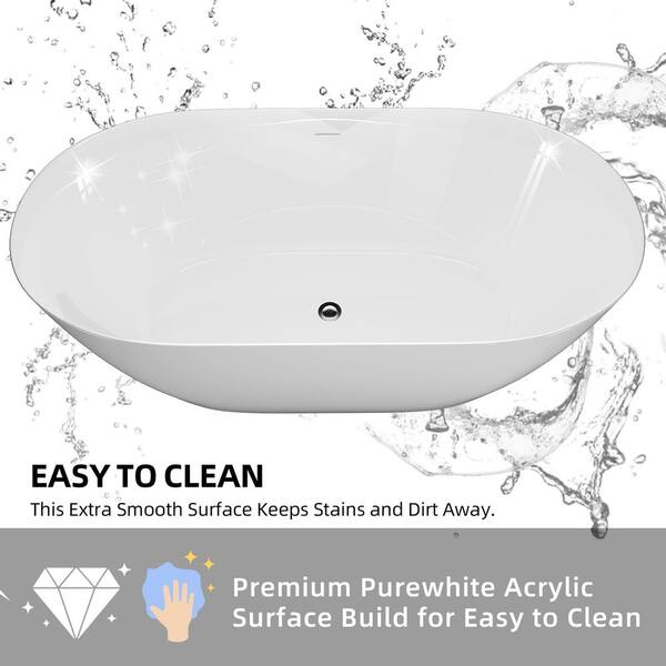 59 in. x 30 in. Acrylic Free Standing Soaking Tubs Flatbottom Oval  Freestanding Bathtub with Chrome Drain in White