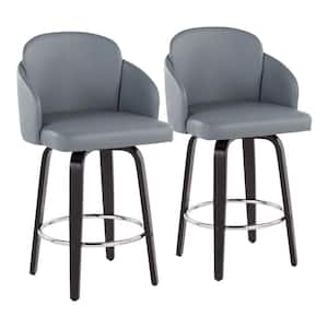 Dahlia 37 in. Grey Faux Leather & Black Wood Counter Height Bar Stool (Set of 2)