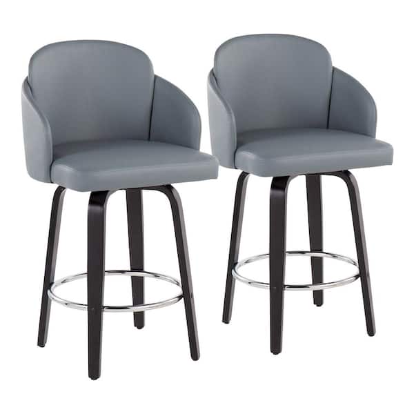 Lumisource Dahlia 37 in. Grey Faux Leather & Black Wood Counter Height Bar Stool (Set of 2)