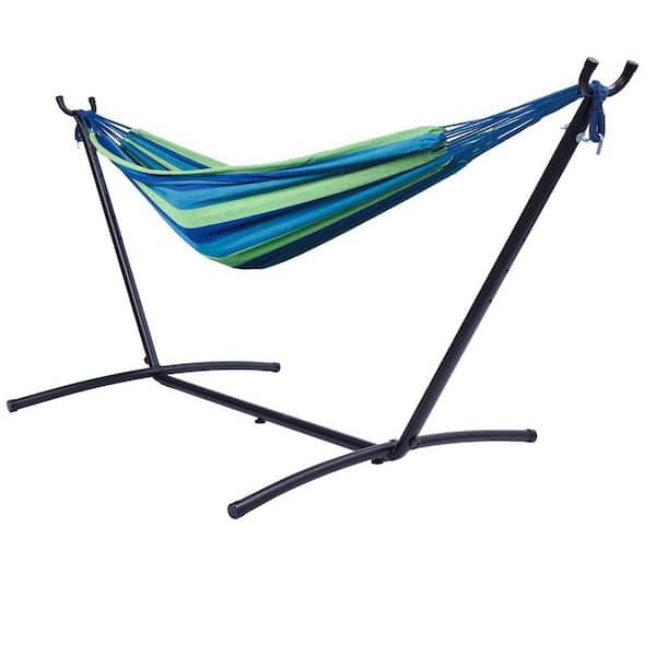 Wateday 9.3 ft. Free Standing Hammock with Stand in Blue Green Striped