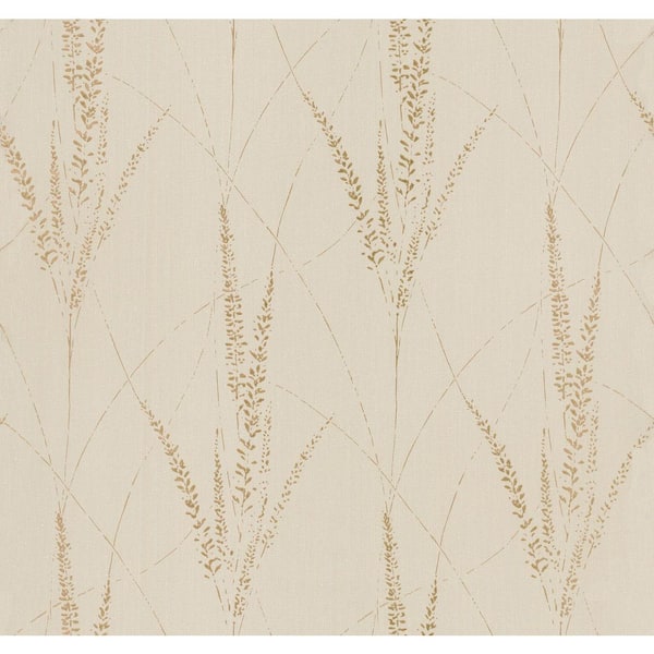 Beige Graceful Willow Pale Straw Non-Pasted Foil on Non-Woven Metallic Wallpaper