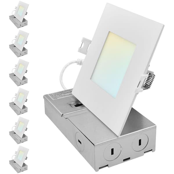 4 in. Integrated LED Square Recessed Light Canless Spotlight 8/10/13-Watt 5CCT 650/800/1266LM IC Rated Wet Rated 6 Pack