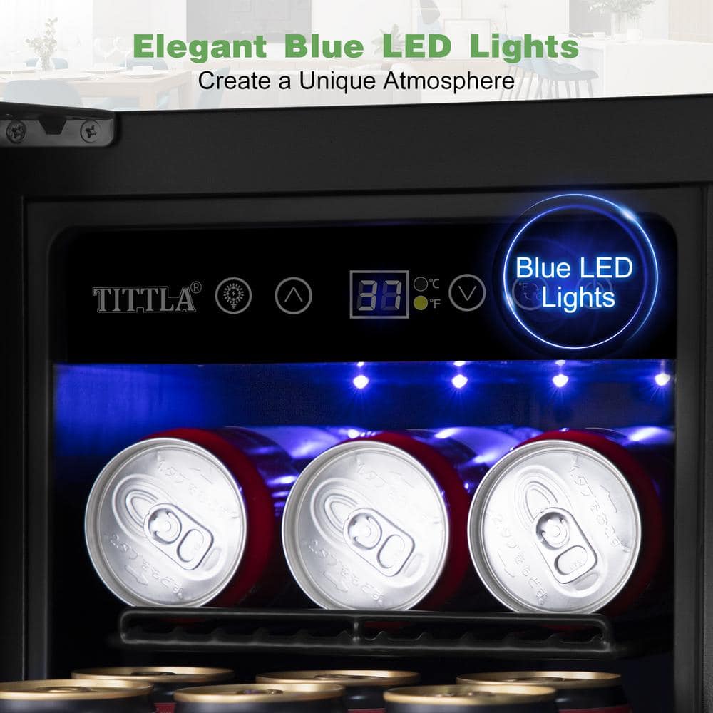 Tittla 24" Silver Beverage Refrigerator with French Doors 150-Can Capacity, Built-in or Freestanding Beer and Drink Cooler