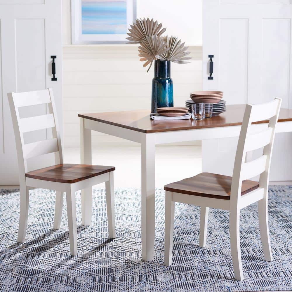 Silio White and Natural Ladder Back Dining Chairs, Set of 2