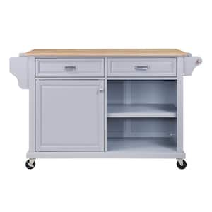 Gray Solid Wood Kitchen Cart with Drop Leaf, Spice Rack, Towel Rack and 2- Drawers