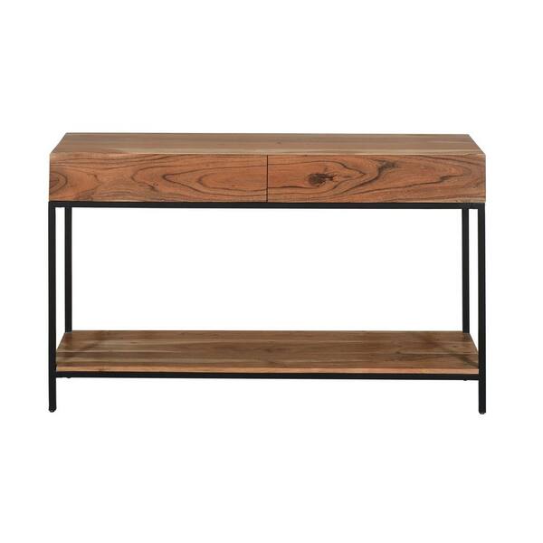 Welwick Designs 46 Fluted Drawer Composite Writing Desk - Dark Walnut/Solid Black