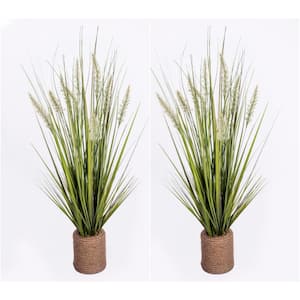 40 in. Tall Artificial Onion Grass 2-Pack Indoor Outdoor Decor in Rope Vase