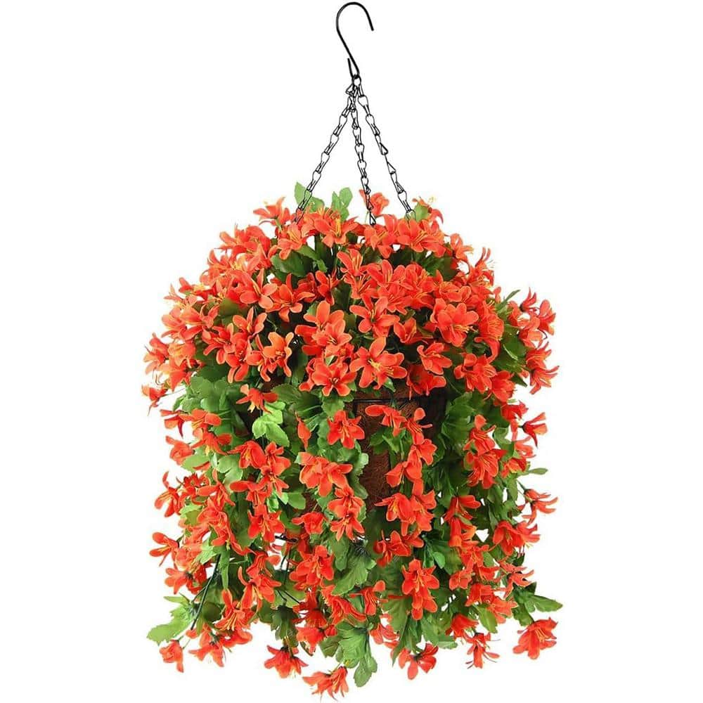 20.1 in. Orange Outdoor Artificial Silk Violet in Basket