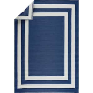 Paris Design Navy and Creme 8 ft. x 10 ft. Size 100% Eco-friendly Lightweight Plastic Outdoor Area Mat/Rug