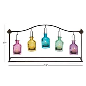 12 in. H Multi Colored Metal Hanging Bottle Decorative Candle Lantern