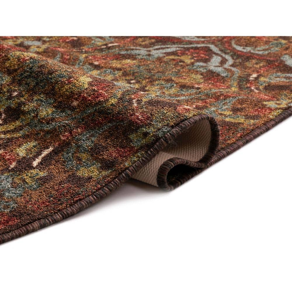 Kings Court Brown and Red Synthetic 5' x 7' Washable Area Rug
